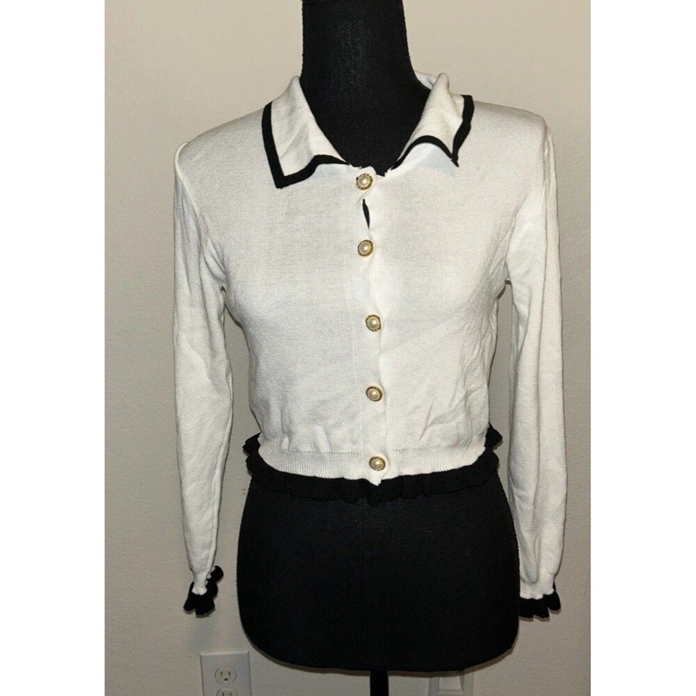 WEGO WC Japanese French Girly Coquette Cropped Cardigan Pearl Button Sweater